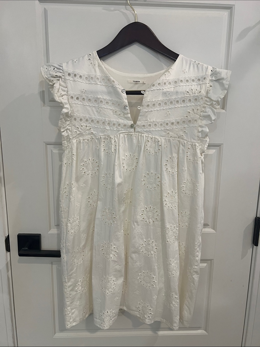 Tularosa White Eyelet Ruffle Sleeve Cotton Dress